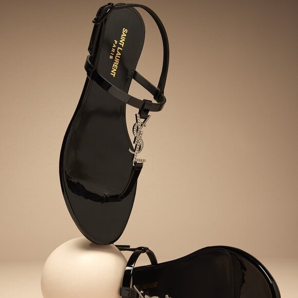 Saint Laurent Cassandra 05 Strass Crystal YSL Thong T Strap Flat Sandals - Picture 3 of 16
